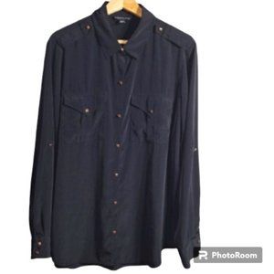 Rock & Republic Black Western Top with Unique Pyramid Shaped Buttons Size XL